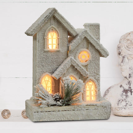 Crofta Village House Mini Luminous Wood House Figurine for Indoor Christmas Holiday