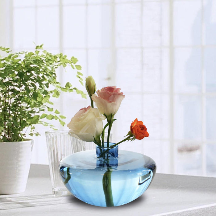 Crofta Glass Flower Vase Creative Design Hydroponic Vase for Bedroom Balcony Office Blue