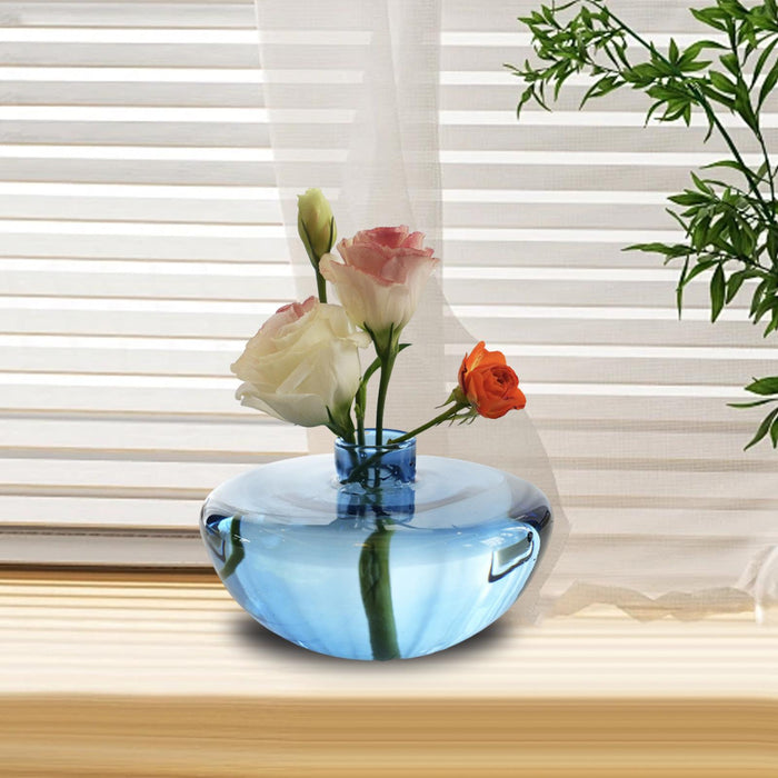 Crofta Glass Flower Vase Creative Design Hydroponic Vase for Bedroom Balcony Office Blue