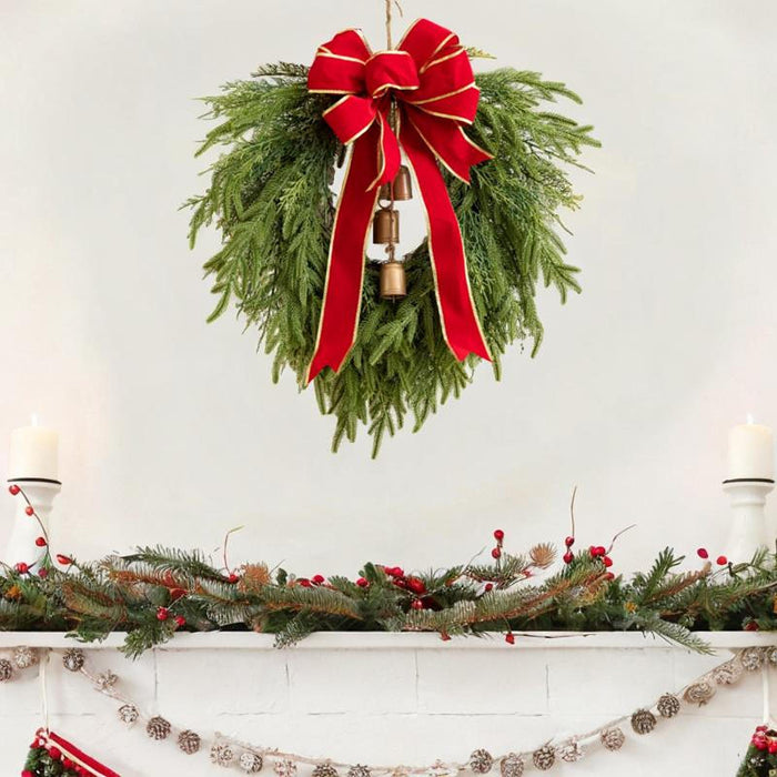 Crofta 19inch Artificial Pine Christmas Wreath with Bell for Hotels, Shopping Malls