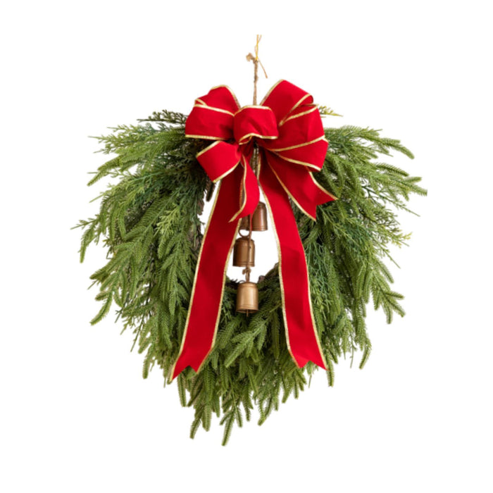 Crofta 19inch Artificial Pine Christmas Wreath with Bell for Hotels, Shopping Malls