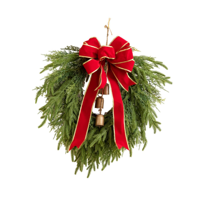 Crofta 19inch Artificial Pine Christmas Wreath with Bell for Hotels, Shopping Malls