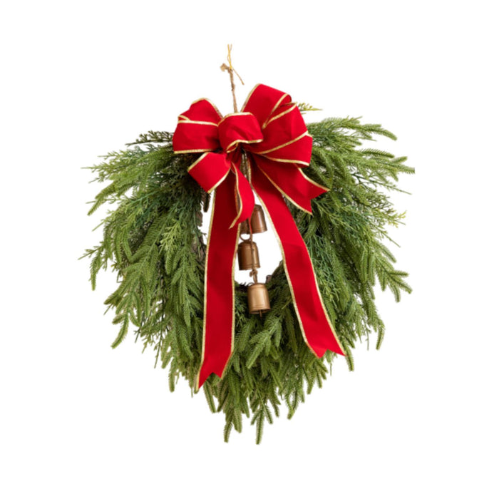 Crofta 19inch Artificial Pine Christmas Wreath with Bell for Hotels, Shopping Malls