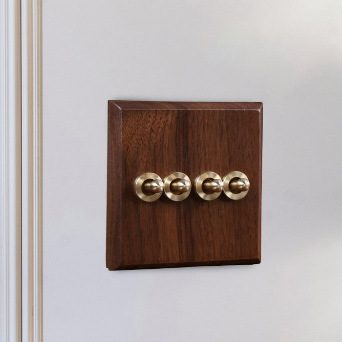 Crofta Wooden Lighting Switch Plate Premium Outlet Panel for Hotel Kitchen Room Four Levers