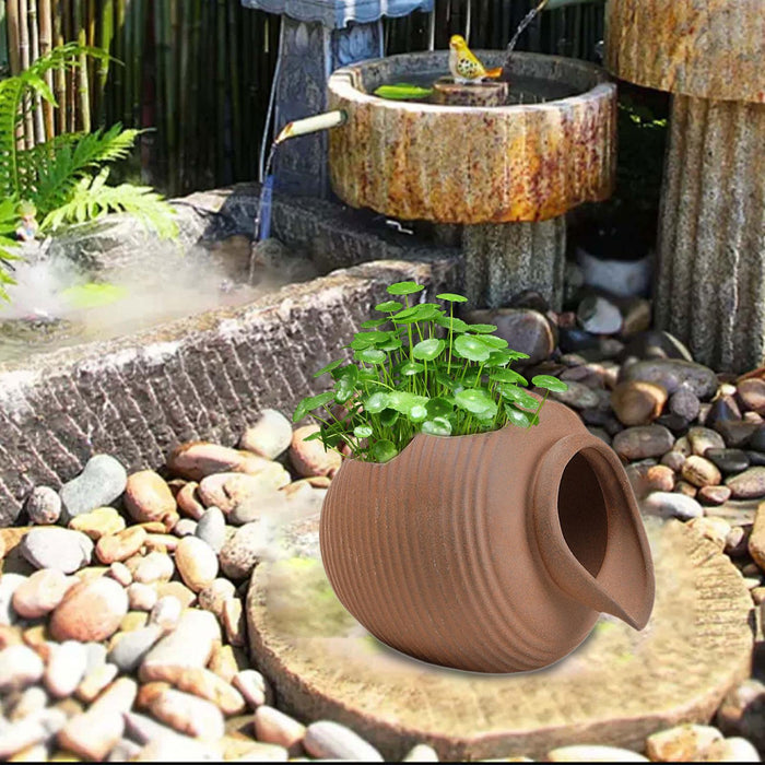 Crofta Waterfall Water Fountain Jar Clay Pot Accessory Flowing Water Ornament Brown