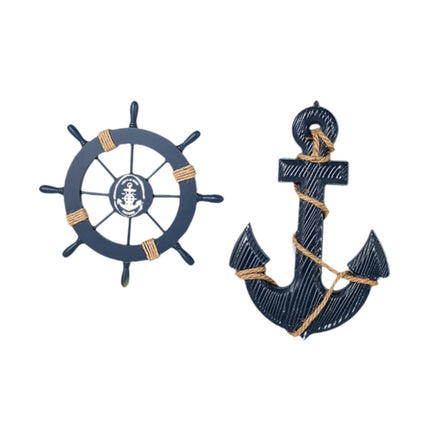 Crofta 2 Pieces Marine Anchor Nautical Wheel Wall Decor for Club Bedroom Restaurant