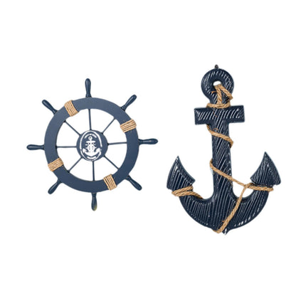 Crofta 2 Pieces Marine Anchor Nautical Wheel Wall Decor for Club Bedroom Restaurant