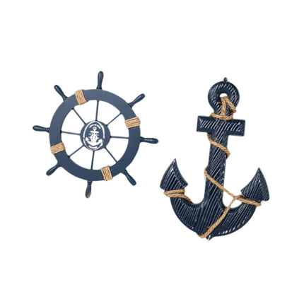 Crofta 2 Pieces Marine Anchor Nautical Wheel Wall Decor for Club Bedroom Restaurant