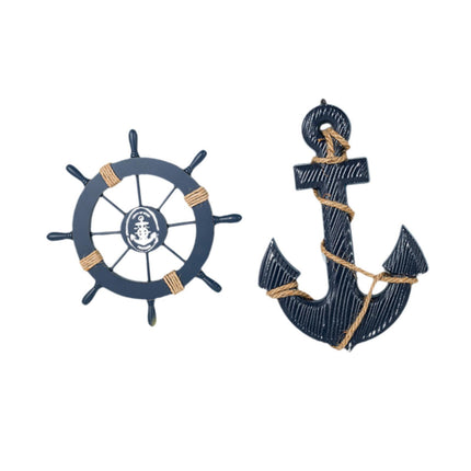 Crofta 2 Pieces Marine Anchor Nautical Wheel Wall Decor for Club Bedroom Restaurant