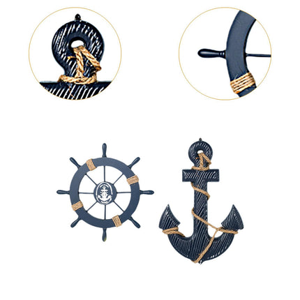 Crofta 2 Pieces Marine Anchor Nautical Wheel Wall Decor for Club Bedroom Restaurant