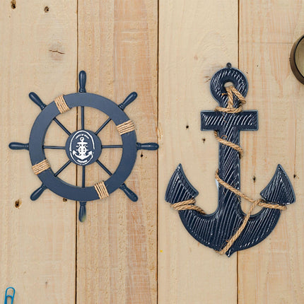 Crofta 2 Pieces Marine Anchor Nautical Wheel Wall Decor for Club Bedroom Restaurant