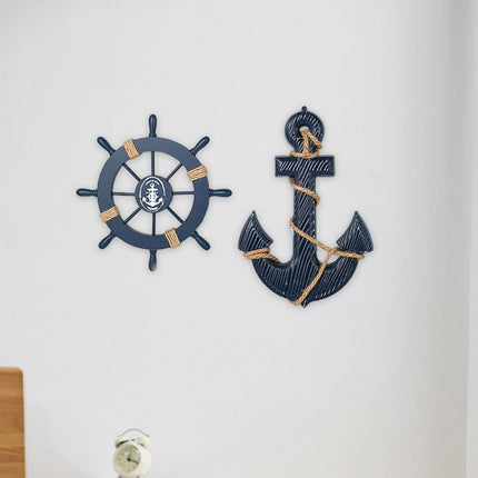 Crofta 2 Pieces Marine Anchor Nautical Wheel Wall Decor for Club Bedroom Restaurant