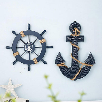 Crofta 2 Pieces Marine Anchor Nautical Wheel Wall Decor for Club Bedroom Restaurant