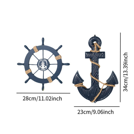 Crofta 2 Pieces Marine Anchor Nautical Wheel Wall Decor for Club Bedroom Restaurant