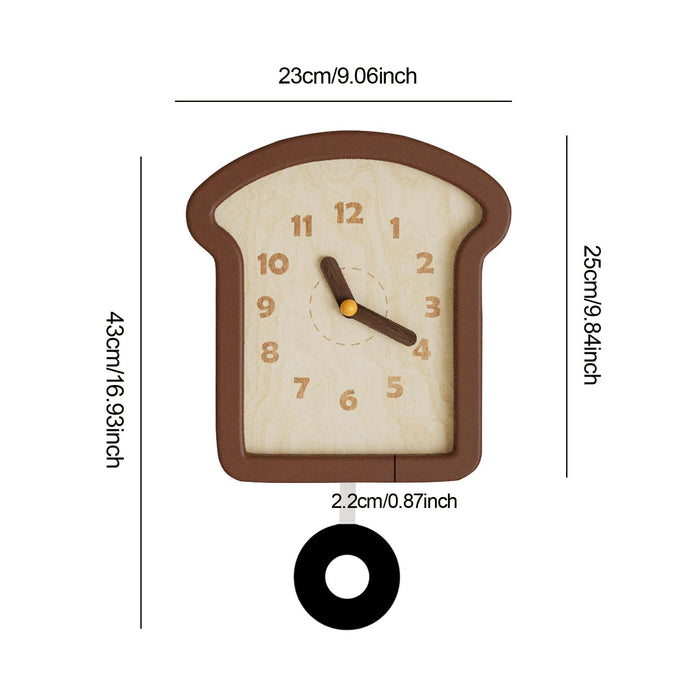 Crofta Wooden Bread Shaped Wall Clock with Pendulum Wall Decor Ornament for Bedroom