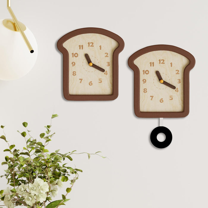 Crofta Wooden Bread Shaped Wall Clock with Pendulum Wall Decor Ornament for Bedroom