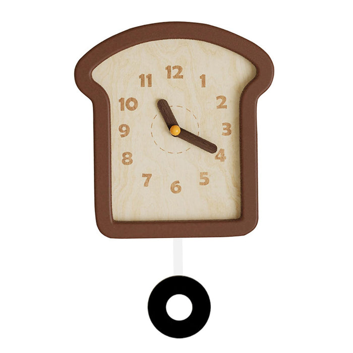 Crofta Wooden Bread Shaped Wall Clock with Pendulum Wall Decor Ornament for Bedroom