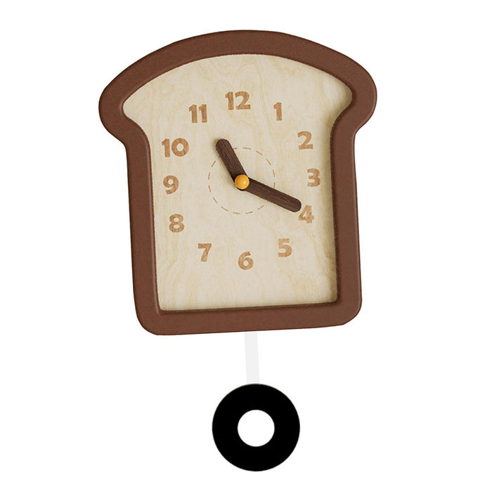 Crofta Wooden Bread Shaped Wall Clock with Pendulum Wall Decor Ornament for Bedroom