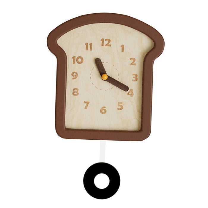 Crofta Wooden Bread Shaped Wall Clock with Pendulum Wall Decor Ornament for Bedroom