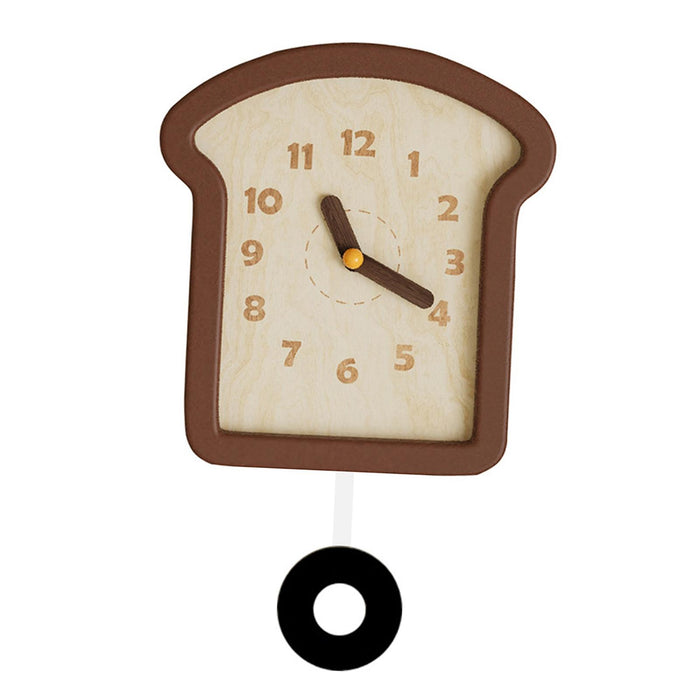 Crofta Wooden Bread Shaped Wall Clock with Pendulum Wall Decor Ornament for Bedroom