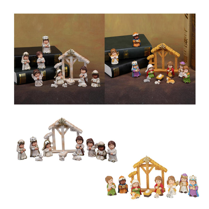 Crofta 12 Pieces Holy Family Figurines Figure Crafts Resin for Holiday Table Cabinet white