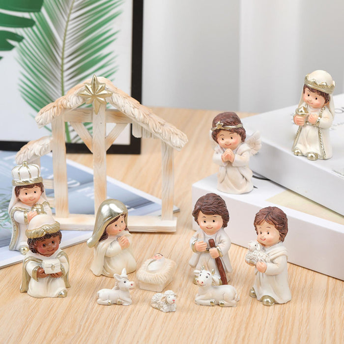 Crofta 12 Pieces Holy Family Figurines Figure Crafts Resin for Holiday Table Cabinet white