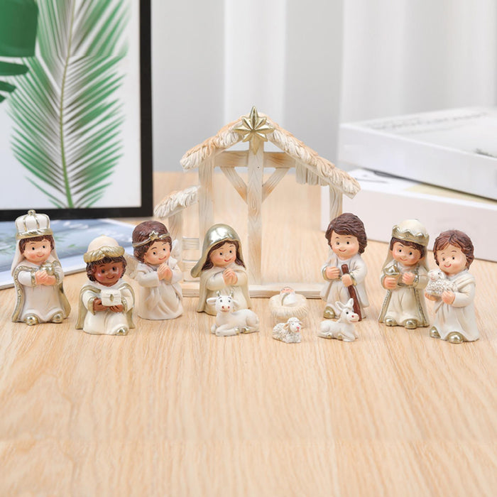 Crofta 12 Pieces Holy Family Figurines Figure Crafts Resin for Holiday Table Cabinet white