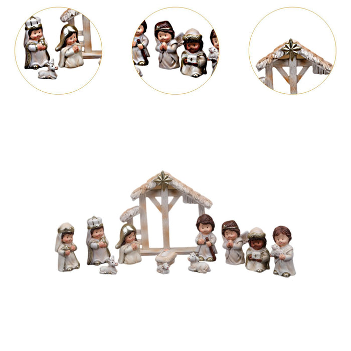 Crofta 12 Pieces Holy Family Figurines Figure Crafts Resin for Holiday Table Cabinet white