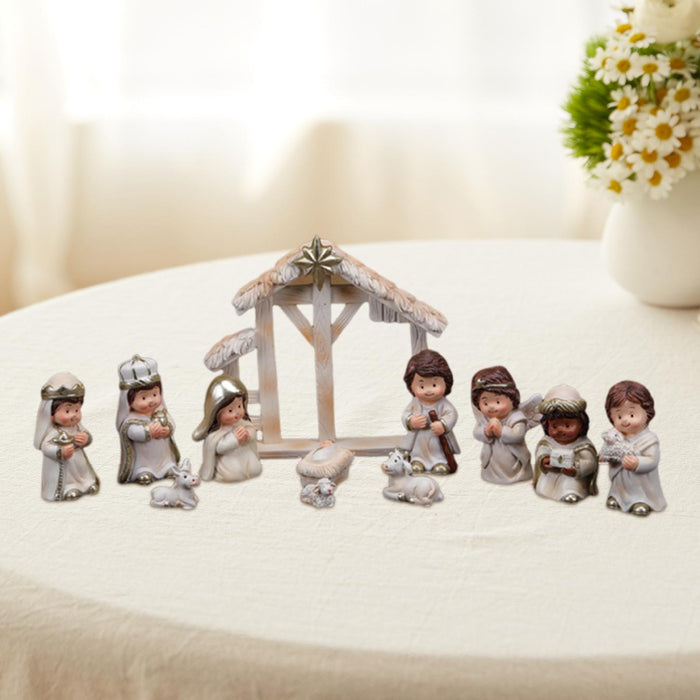 Crofta 12 Pieces Holy Family Figurines Figure Crafts Resin for Holiday Table Cabinet white