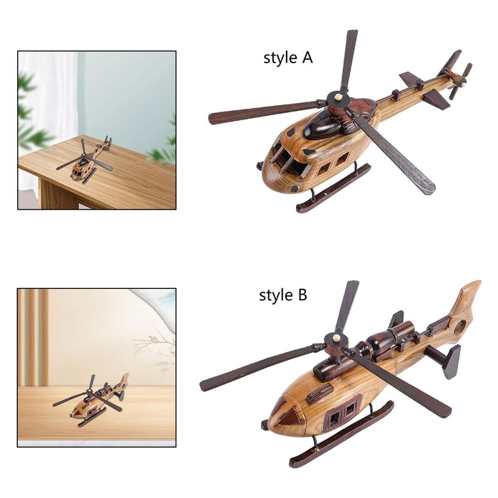 Crofta Wooden Helicopter Model 3D Helicopter Decoration for Room Kitchen Countertop Style A