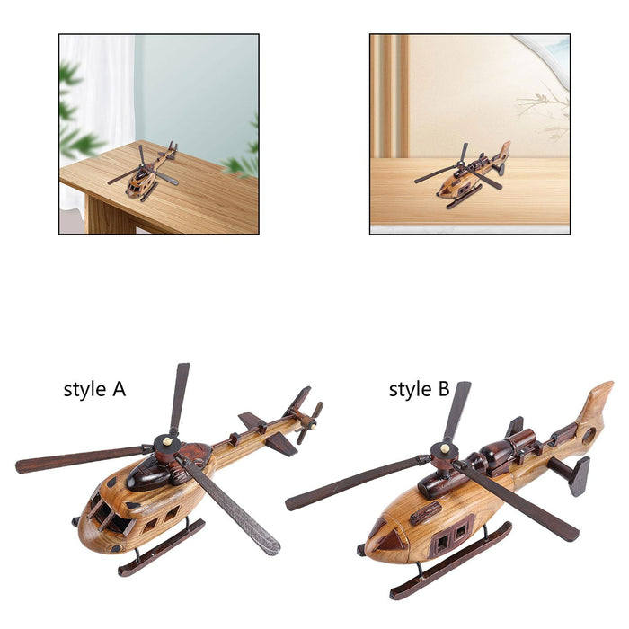 Crofta Wooden Helicopter Model 3D Helicopter Decoration for Room Kitchen Countertop Style A