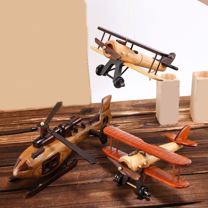 Crofta Wooden Helicopter Model 3D Helicopter Decoration for Room Kitchen Countertop Style A