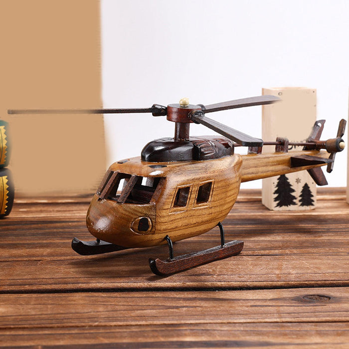 Crofta Wooden Helicopter Model 3D Helicopter Decoration for Room Kitchen Countertop Style A