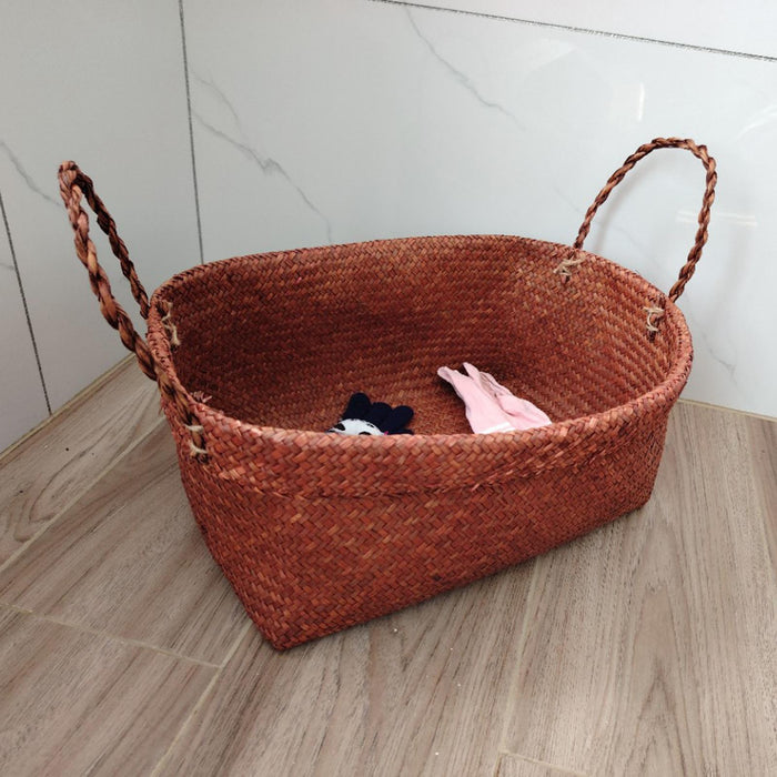 Crofta Woven Storage Box Organizer Bin Cabinet Key Organizing Clothes Rattan Basket Orange