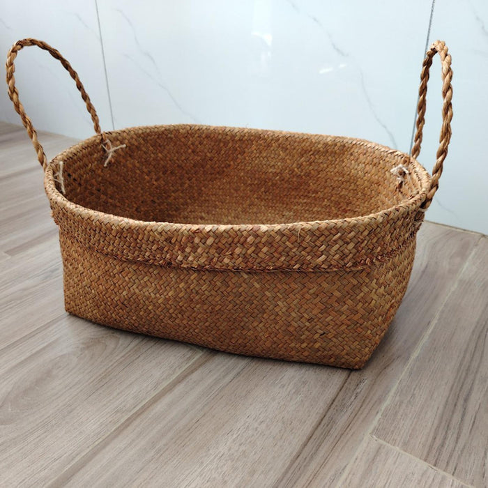 Crofta Woven Storage Box Organizer Bin Cabinet Key Organizing Clothes Rattan Basket Coffee