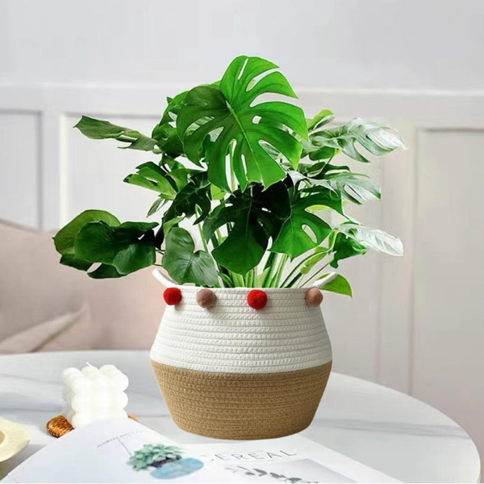 Crofta Cotton Rope Basket Flower Pot Basket Bedside Table Closet Storage Basket Bin M