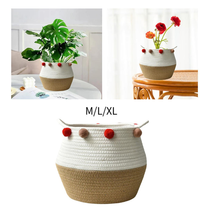 Crofta Cotton Rope Basket Flower Pot Basket Bedside Table Closet Storage Basket Bin M