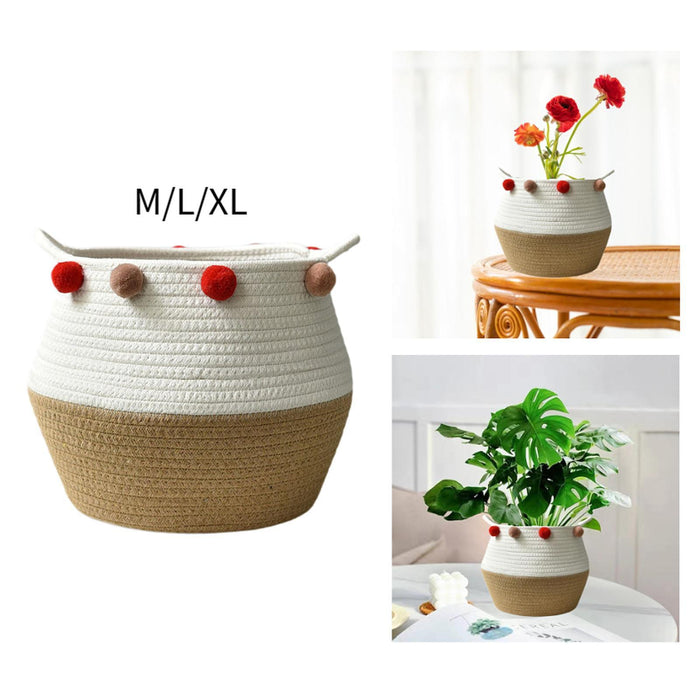 Crofta Cotton Rope Basket Flower Pot Basket Bedside Table Closet Storage Basket Bin M