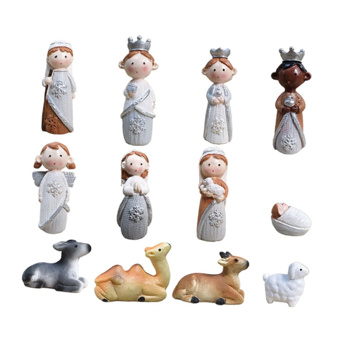 Crofta 12Pcs Christmas Figurines Nativity Set Christian for Countertop Indoor Shelf