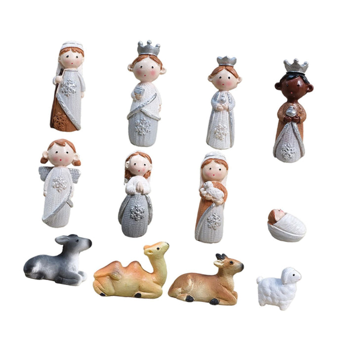 Crofta 12Pcs Christmas Figurines Nativity Set Christian for Countertop Indoor Shelf