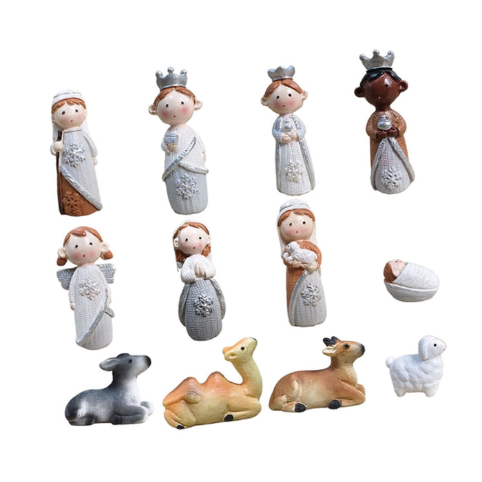 Crofta 12Pcs Christmas Figurines Nativity Set Christian for Countertop Indoor Shelf