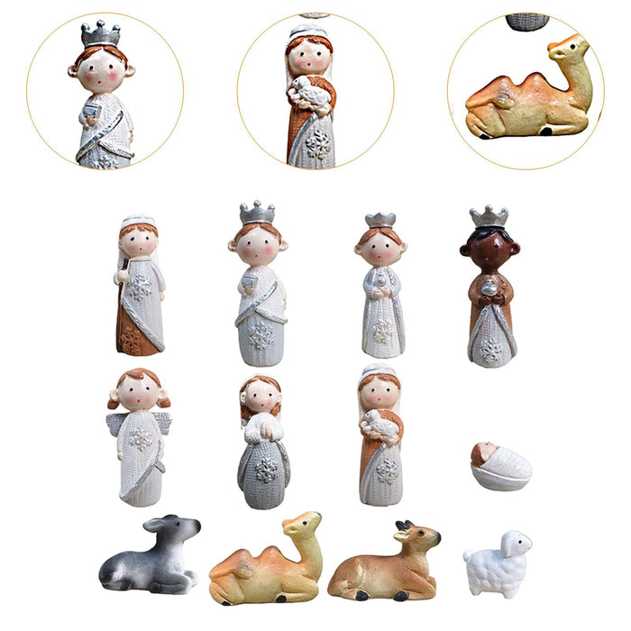 Crofta 12Pcs Christmas Figurines Nativity Set Christian for Countertop Indoor Shelf