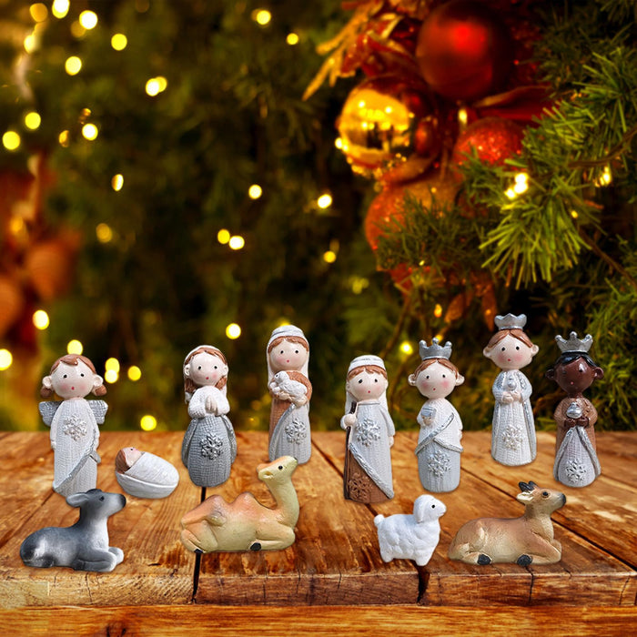 Crofta 12Pcs Christmas Figurines Nativity Set Christian for Countertop Indoor Shelf