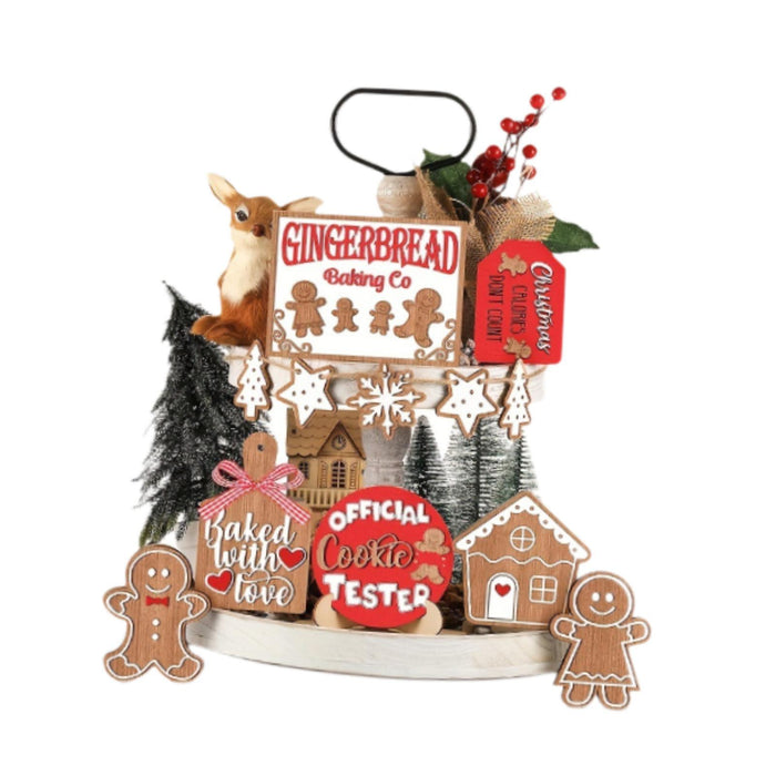 Crofta 12Pcs Christmas Tiered Tray Decor Set Rustic Charm for Home Indoor Farmhouse