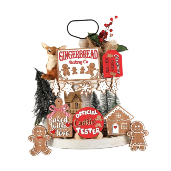 Crofta 12Pcs Christmas Tiered Tray Decor Set Rustic Charm for Home Indoor Farmhouse