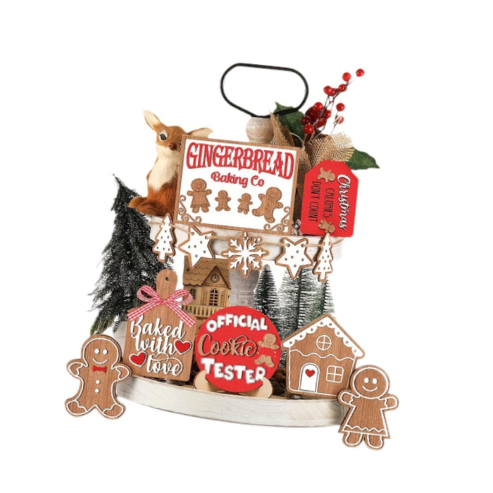 Crofta 12Pcs Christmas Tiered Tray Decor Set Rustic Charm for Home Indoor Farmhouse