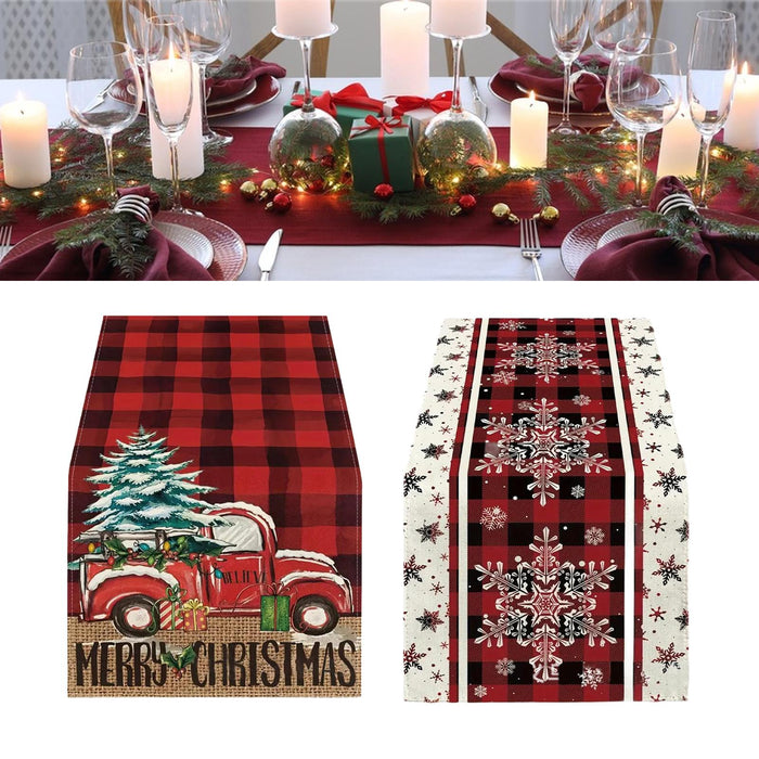 Crofta Xmas Tablecloth Festival Centerpiece Dinner Xmas Home Christmas Table Runner with Car