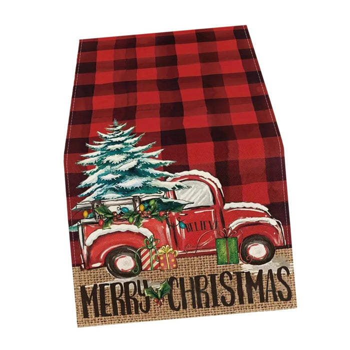 Crofta Xmas Tablecloth Festival Centerpiece Dinner Xmas Home Christmas Table Runner with Car