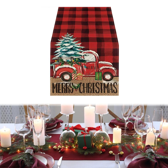 Crofta Xmas Tablecloth Festival Centerpiece Dinner Xmas Home Christmas Table Runner with Car