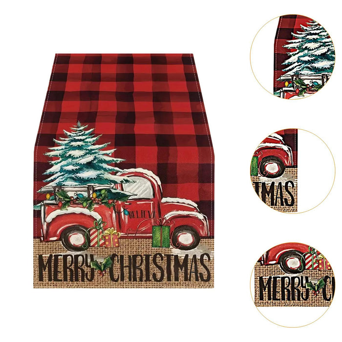 Crofta Xmas Tablecloth Festival Centerpiece Dinner Xmas Home Christmas Table Runner with Car